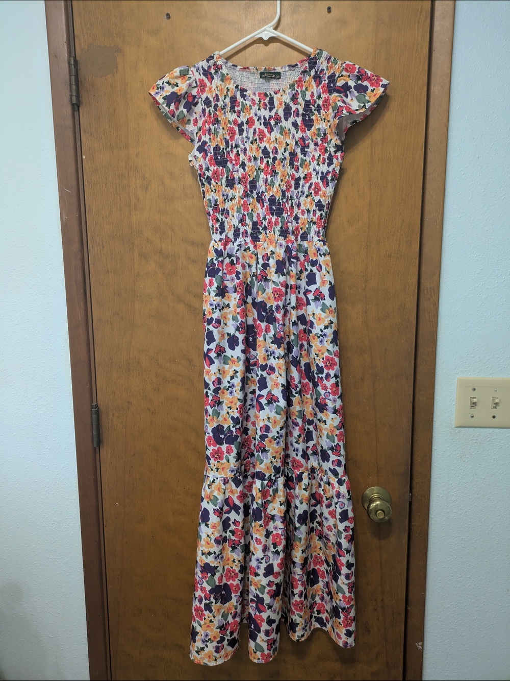 Floral Smocked Maxi Dress With Pockets in Multicolor